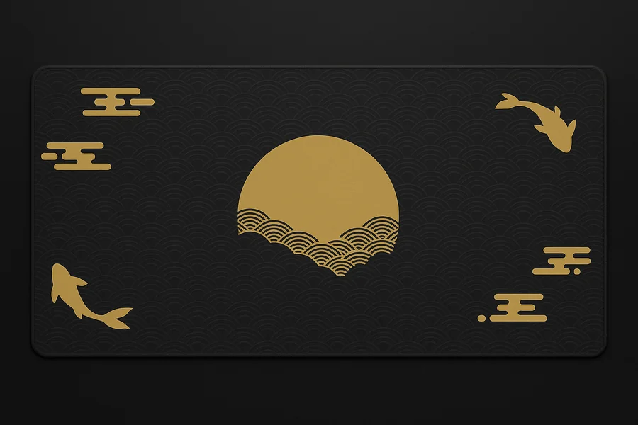 Golden Moon & Koi — XXL gaming desk mat, 36x16 inches